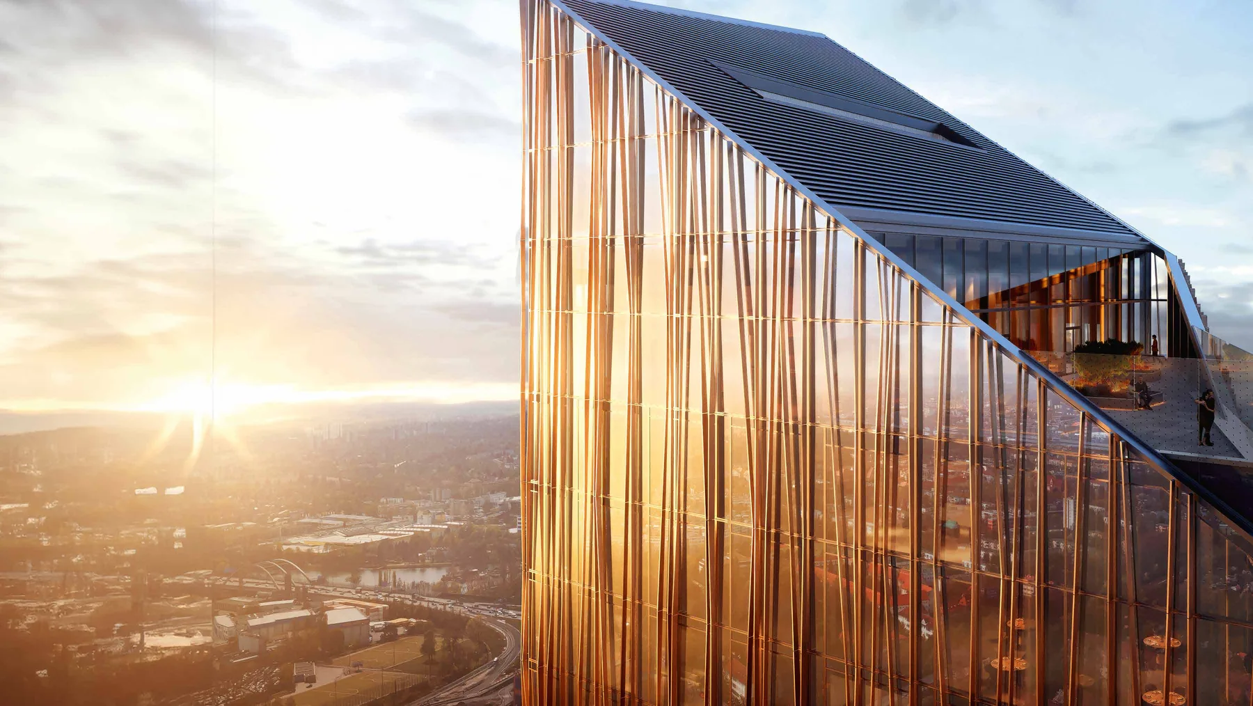 Estrel Tower crown at sunset — the rooftop terrace 176 metres above Berlin